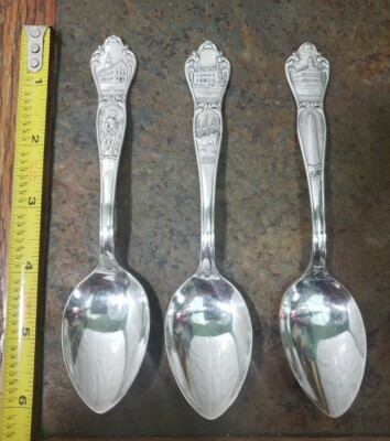    3 SPECIAL AMERICAN HISTORICAL LANDMARK SILVERPLATED TEASPOONS 