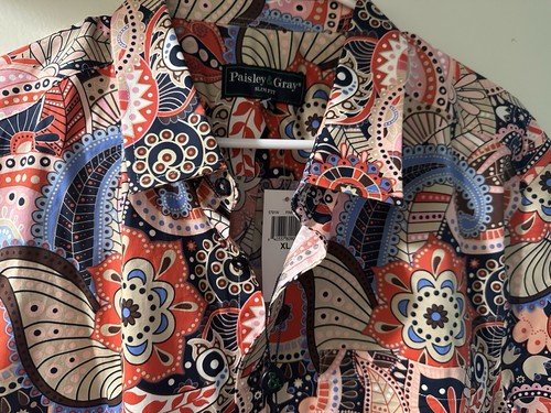 Neu mit Etikett SS koralle Melone Mandala Paisley, Paisley & grau Button-Down-Hemd XL für Herren - Bild 2 von 4