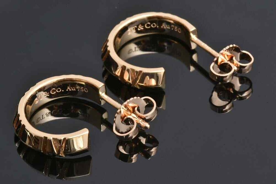 Tiffany Co Atlas X Hoop Earrings 750 18 K RG Rose Gold Pink Gold Women