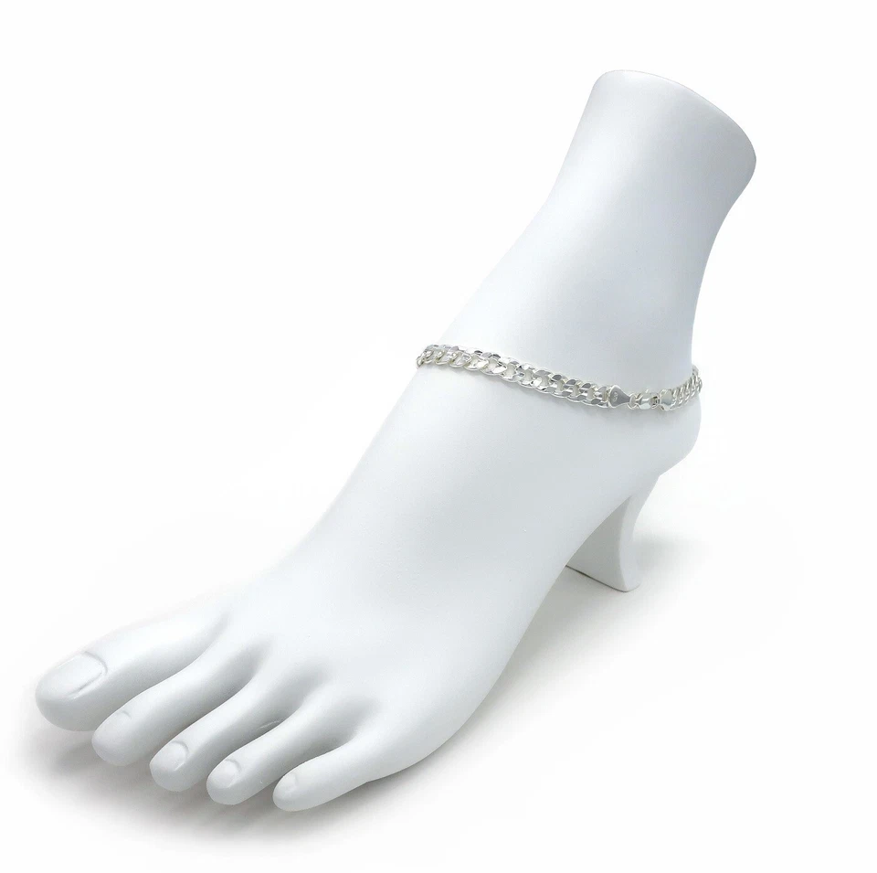 PULSERA TOBILLERA CALIDAD CADENA ESLABÓN CUBANO CÓNCAVO 10" CHAPADA EN PLATA 925 Foto 2 de 4