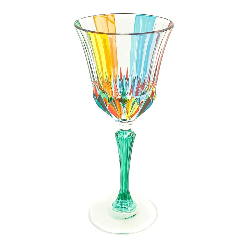 Murano Wine Glass Multi Green Stem Red Blue Orange Hand Painted Venice - Image 4 of 4