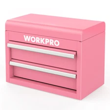WORKPRO Mini Metal Tool Box Steel Toolbox 2 Drawers Top Storage Small Tool Chest
