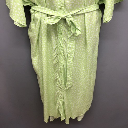 NEW MONKL Bright Green Ditsy Floral Belted Casual Shirt Dress XL Buttoned Down - Picture 5 of 13