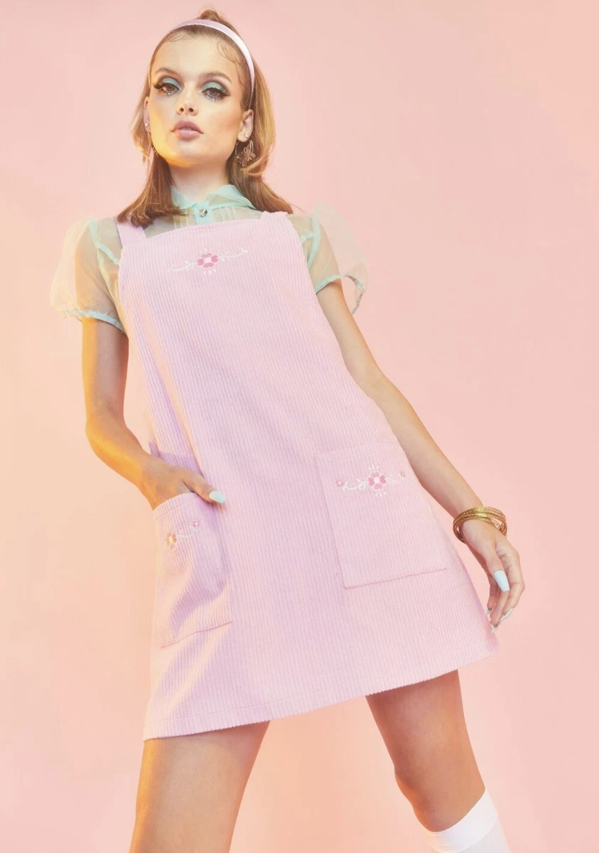 Pink denim pinafore dress sale