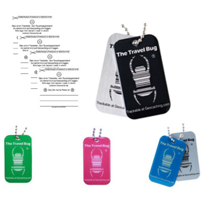 4 x Geocaching Travel Bug + Gratis Anhänger QR CODE Traveltag Geocoin trackable