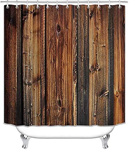 Rustic Barn Door Shower Curtain Farmhouse Brown Wooden Rustic Pattern Fabric  - Image 4 of 4
