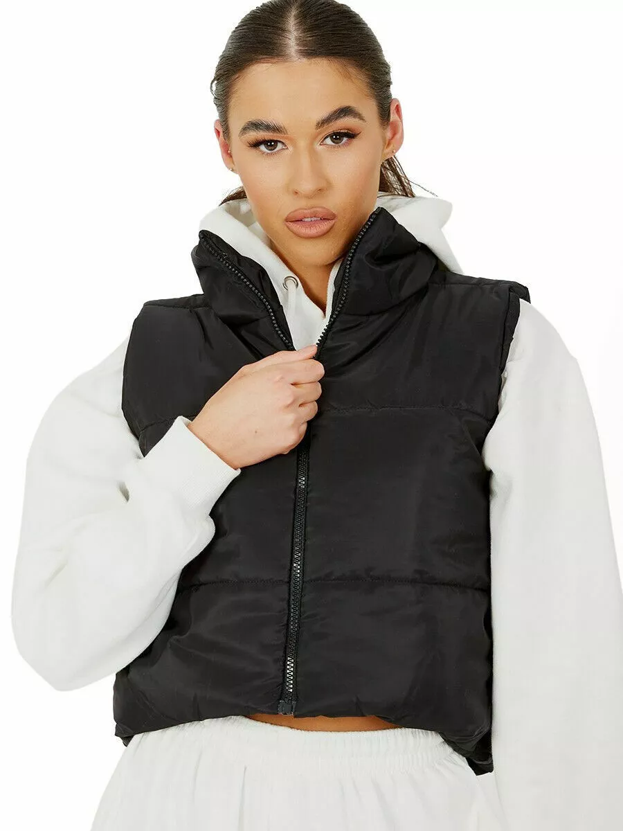 LADIES WOMENS PADDED SHORT PUFFER GILET JACKET BODY WARMER CROP