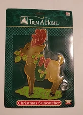 Vintage Christmas Reindeer Suncatcher with Suction Cup Hanger and Metalic String