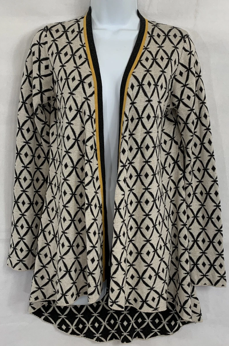 belle by Belldini Size S Cream Brown Orange Accented Open Front Cardigan Sweater