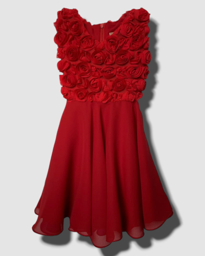 $275 Helena Kid Girl's Red 3D Rosettes A-Line Dress Size 7 - Picture 4 of 5