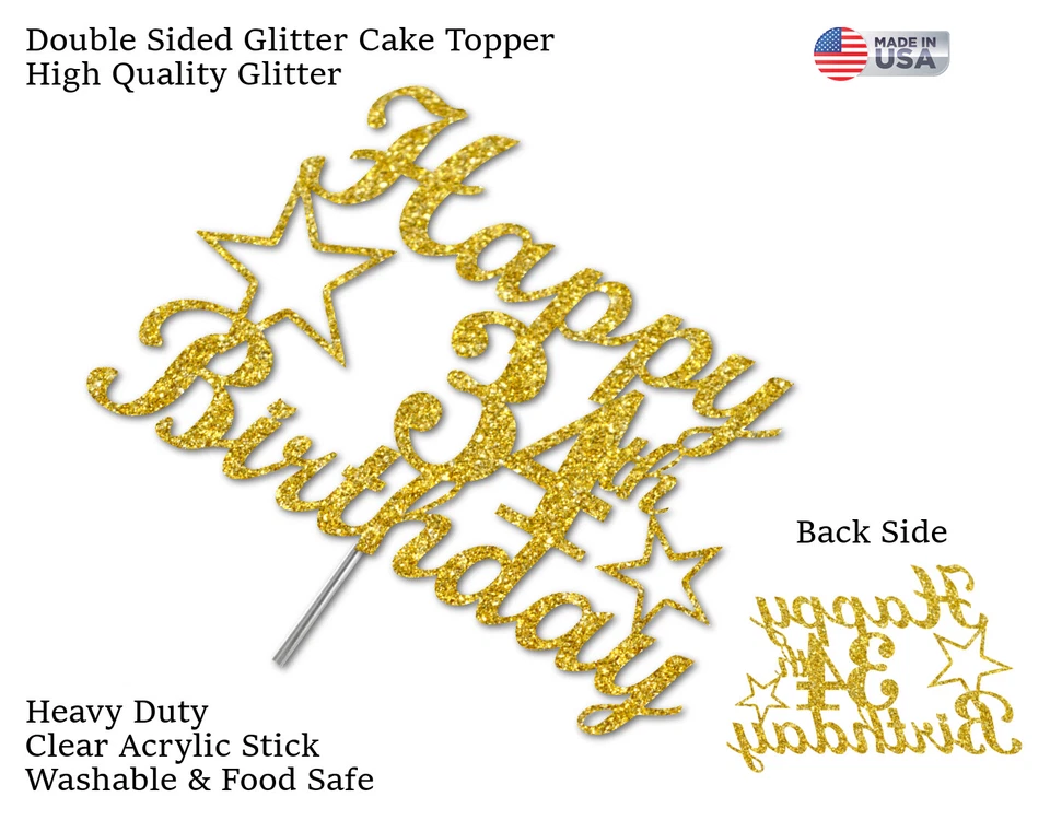 Decoraciones de cumpleaños para pastel de cumpleaños 34 (20 COLORES brillo doble cara) Foto 3 de 4