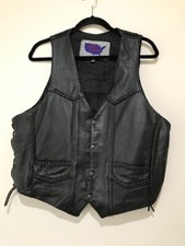 Liberty Leather Men's Size 38 Black Leather Snap Front Braided Rope Bikers Vest