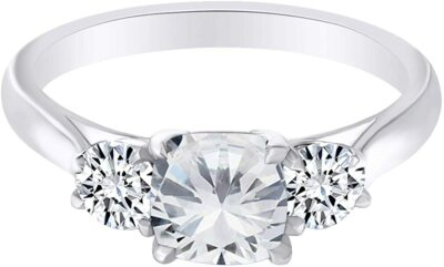 1 Ct Cushion & Round Lab Grown Diamond Engagement Ring Sterling Rhodium Plated