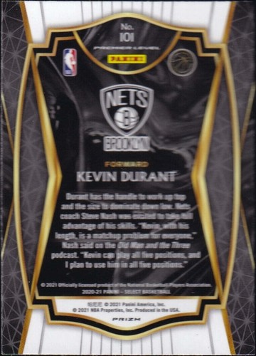 2020-21 Panini Select Blue Prizm #101 - Kevin Durant - Picture 2 of 2