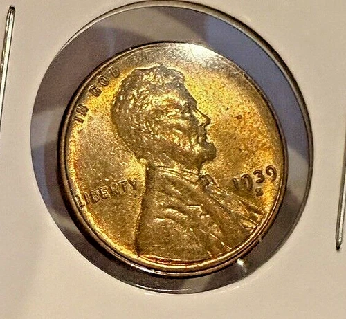 1939-S GEM BU Lincoln 1c ~ RED GEM BU w/Orange Reverse Toning ~ Sweet! ~ H18