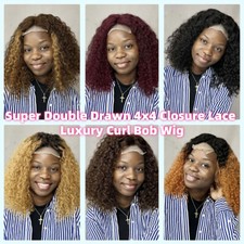 Water Wave 4x4 Lace Closure Human Hair Wigs 200 Density Virgin Hair For Women