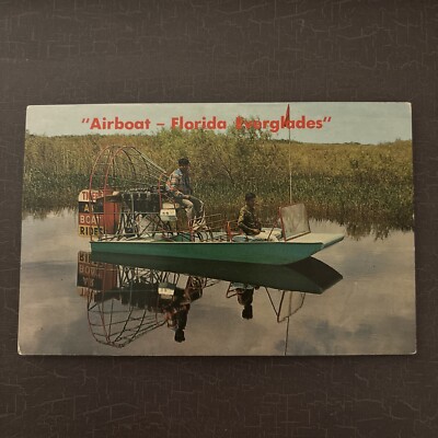 Postcard RETRO ROAD TRIP Boat FLORIDA EVERGLADES AIRBOAT Tigers Air Boat Rides