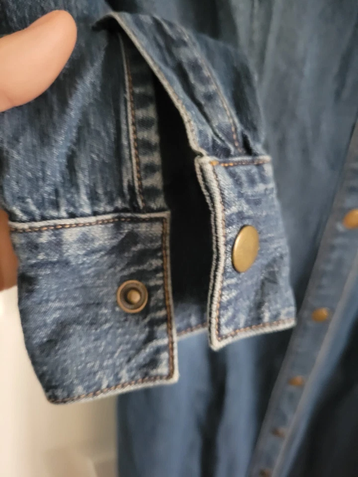 Vestido Camisa Moda International Mujer Manga Larga Con Botones Azul Denim XS Foto 4 de 4