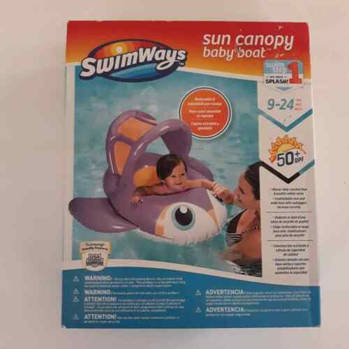 Swimways Sun Canopy Baby Boat Pool Inflatable Float Heavy Duty 9-24 Months