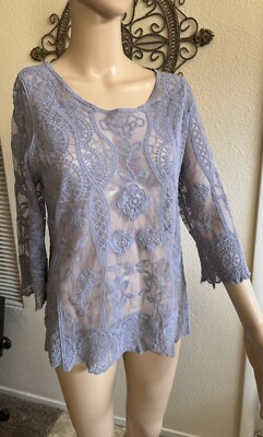 Xhileration , Lavender Pull Over Top / Coverup   Embossed Mesh , Med. Long Sleev