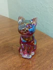 Vintage Fenton Carnival Glass Iridescent Solid Glass Sitting Cat USA