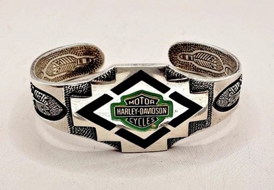 Vintage Men s Harley Davidson Black Hills Stamper Gold & Silver Feather Bracelet