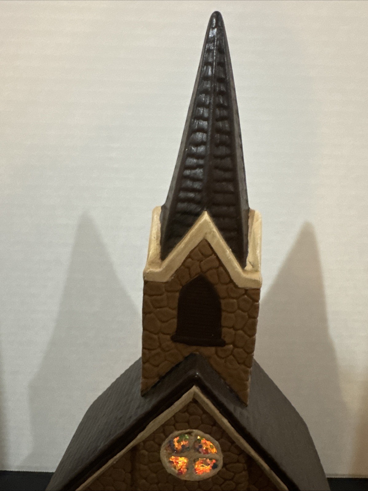 VTG Byron Molds Christmas  Ceramic Light up Church Stained Glass & Steeple 16” H