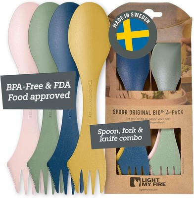Light My Fire Spork Original 4-Pack 3-in-1 Camping Spoon One Size, Multicolor 