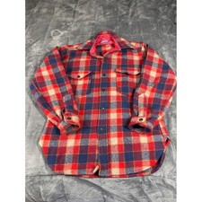 Vintage Pendleton Mens Red Blue Plaid Wool Board Shirt Jacket Size M Made in USA