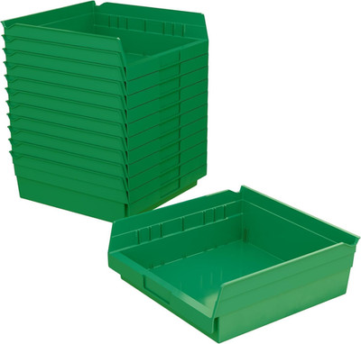 Heavy Duty Plastic Shelf Bins, 12-Pack, 12''x11''x4'', Green Storage Solution