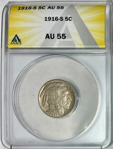1916-S Buffalo Nickel, ANACS AU-55, Very Sharp Coin!