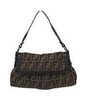Fendi Zucca FF Logo Shoulder Bag Brown Black Canvas Leather Vintage Italy