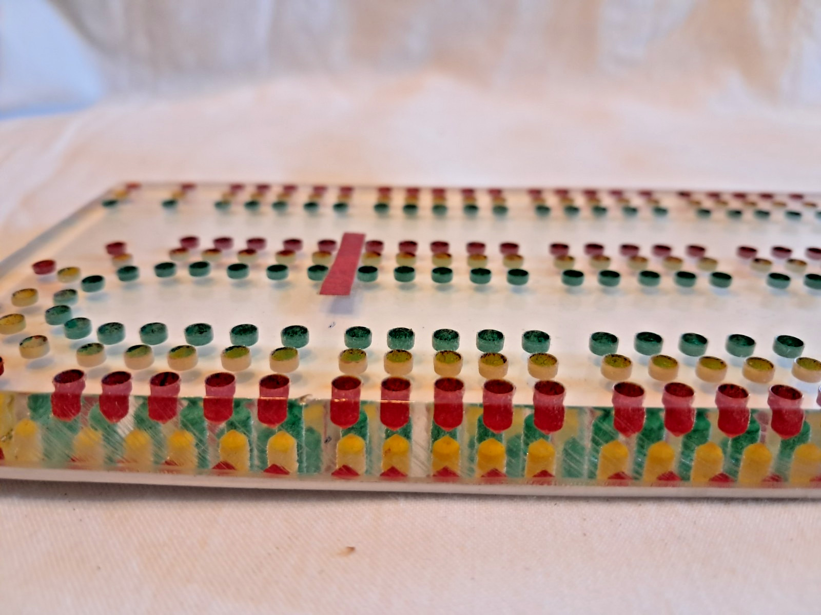 Vtg Hollywood Lucite Cribbage Board w/ Embedded Color Holes Mid Century Glam