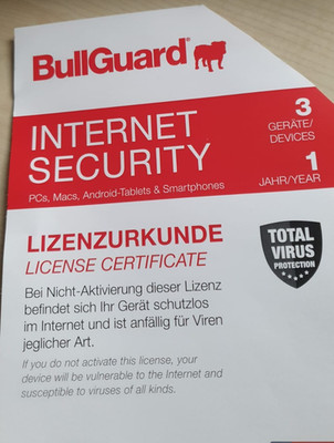 BullGuard Internet Security 3 Geräte, 1 Jahr - NEU, TOP!