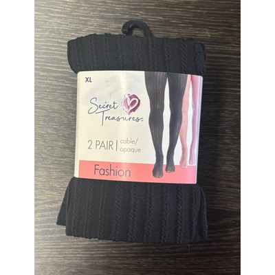 SECRET TREASURES LADIES WOMENS CABLE OPAQUE FASHION TIGHTS SIZE XL 2 PAIRS NEW