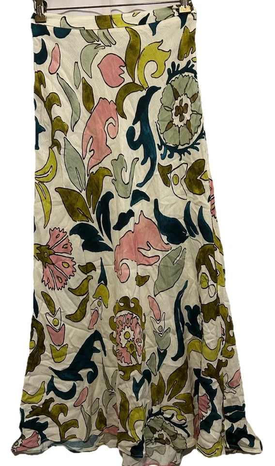 Falda ZARA XS Linda Viscosa Artística Fluida Ligera Cremallera Lateral Longitud MIDI Línea A Foto 4 de 4