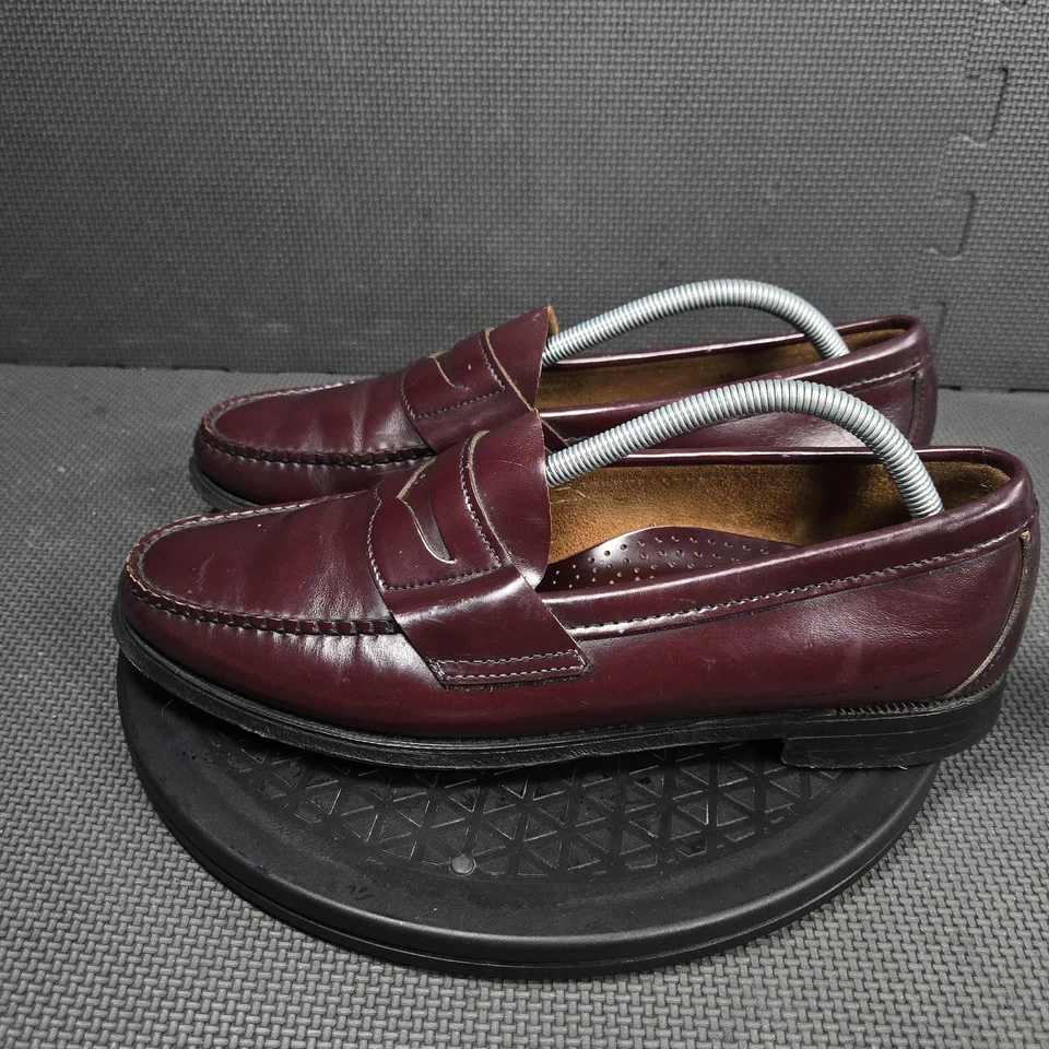 Zapatos de vestir Brooks Brothers Penny Mocasines para hombre talla 10 cuero borgoña hechos en EE. UU. Foto 3 de 4