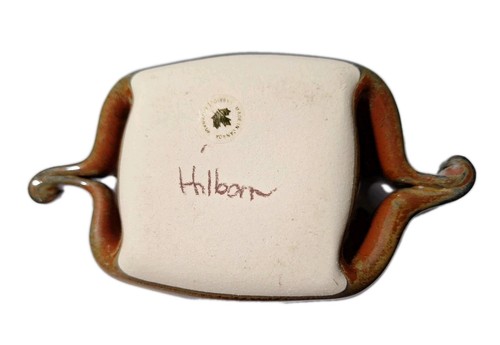 Signierte Hilborn kanadische Keramik Prise Topf Schmuckschale grün braun gesprenkelt XC 6 - Bild 5 von 6