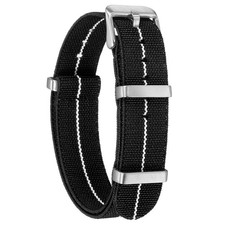 Elastic Nylon Watch Band 18mm Waterproof One-Piece Watch Strap, Black/White