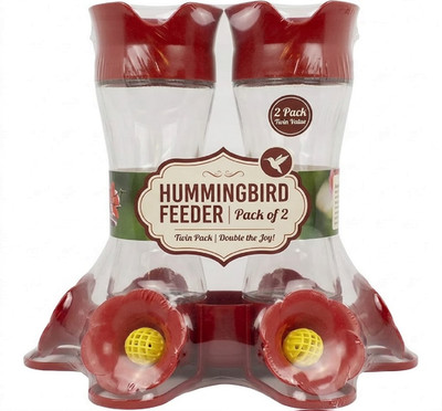 2 pK Perky-Pet 8 oz Pinch Waist Glass Hummingbird Feeder, Red
