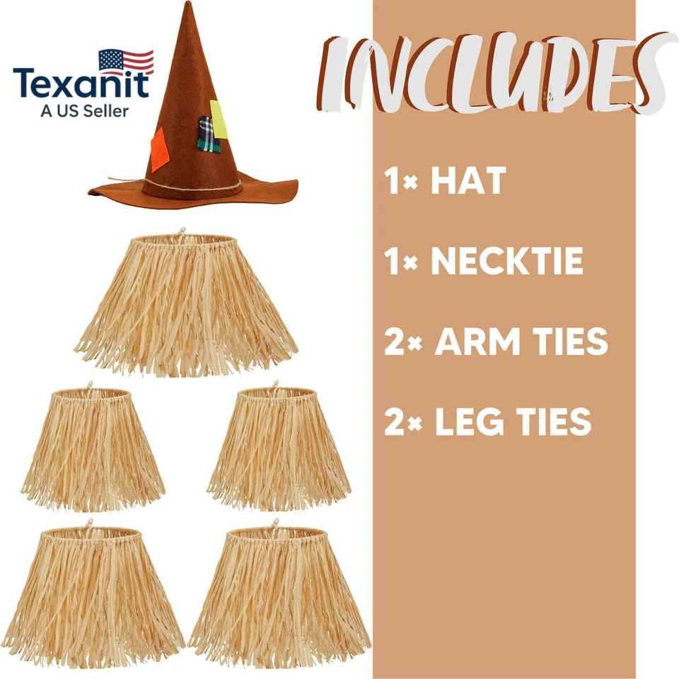 Conjunto de Disfraz de Espantapájaros Incluye Sombrero de Paja Falda de Paja para Niños Mujeres Hombres Halloween Foto 2 de 4