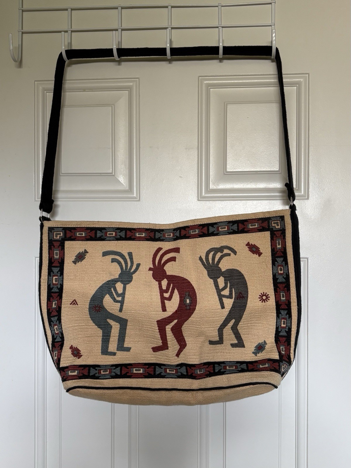 Handbag - Kokopelli Design Fabric Purse/Tote. Tan and black cotton purse/bag