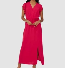 MSK Women Pink Surplice V-Neck Flutter Short-Sleeve Midi Maxi Dress Size M