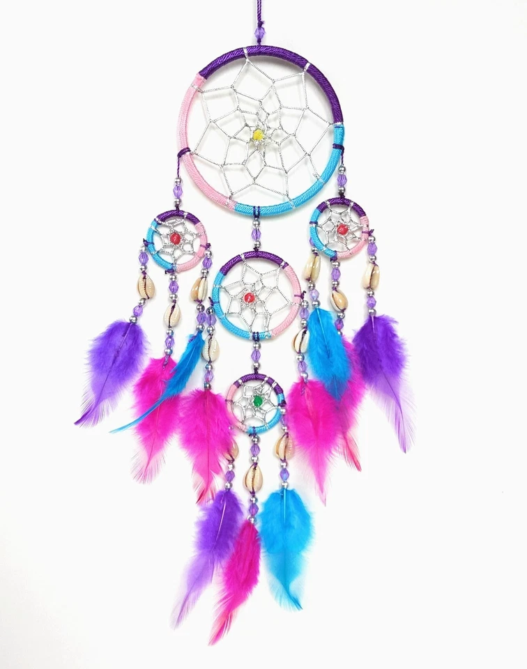 ATRAPASUEÑOS ROSA PÚRPURA AZUL PLATA CÁSCARA NIÑAS ATRAPASUEÑOS 9cm x 30cm Reino Unido Foto 2 de 4