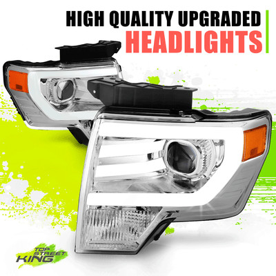 LED DRL U-Halo Projector Headlight Lamps for Ford F150 09-14 Chrome Amber L+R