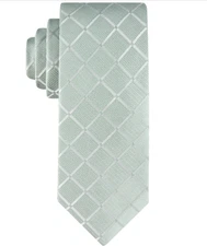 Calvin Klein Mens Regular fit Tie Necktie One Size Mint Green Argyle/Diamond NWT