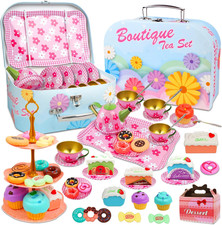 46Pcs Princess Tea Party Set for Little Girls - Kids Kitchen Pretend Play Toys -