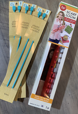 Boye Rectangle Scarf Knitting Loom Kit Set Sewing & 3 Sets Of 4.5 Needle Points