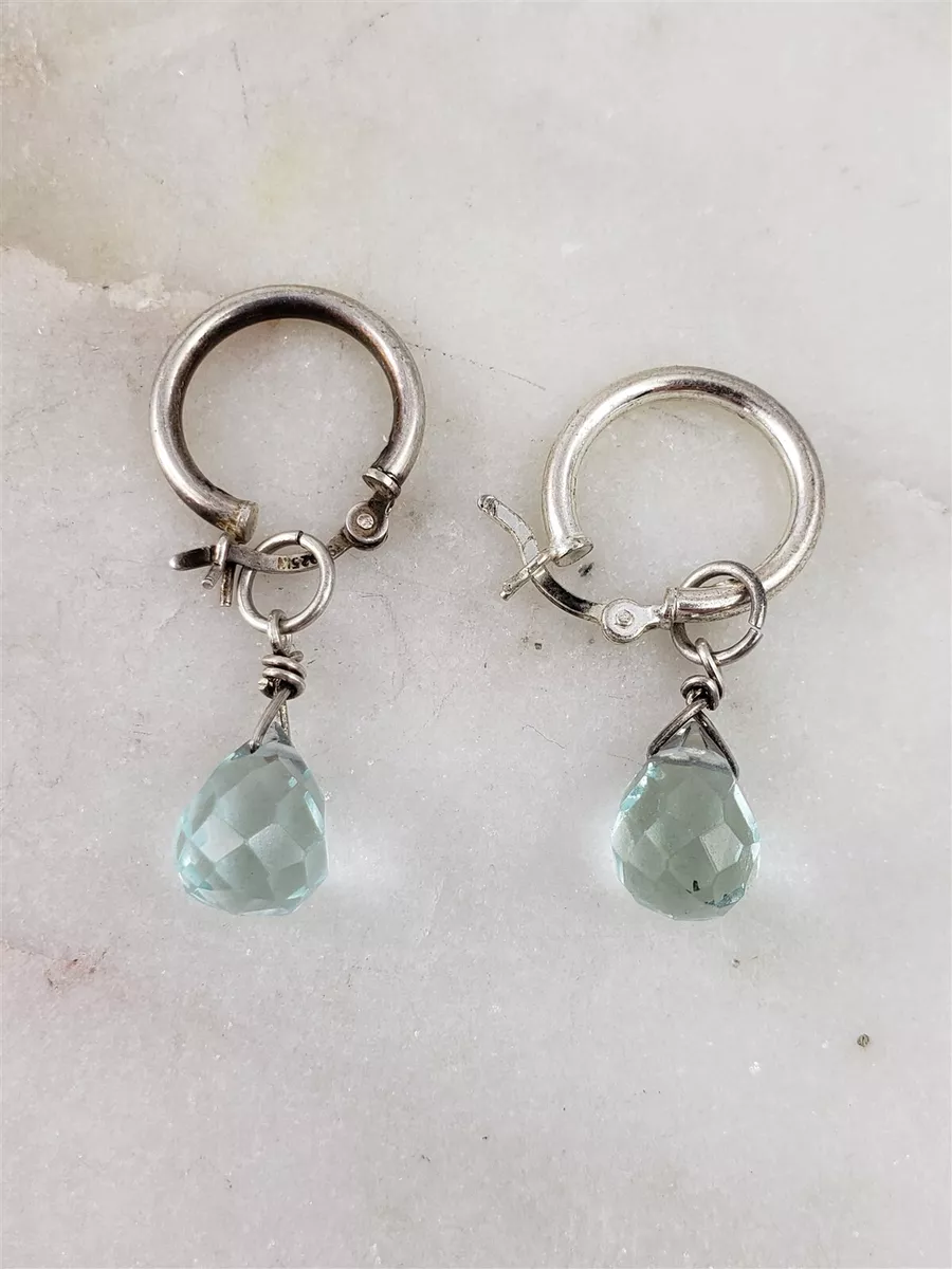 SU Vintage Sterling Silver 10mm Faceted Blue Gemstone Hoop