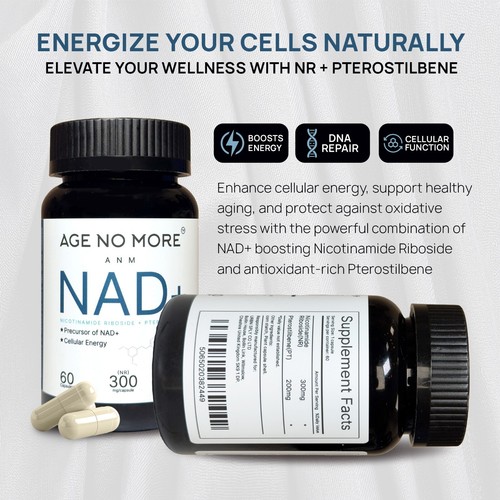 NAD+ NR 300mg & Pterostilben 200mg, Energie, Langlebigkeit, Gehirngesundheit 60 Kapseln ANM - Bild 5 von 9